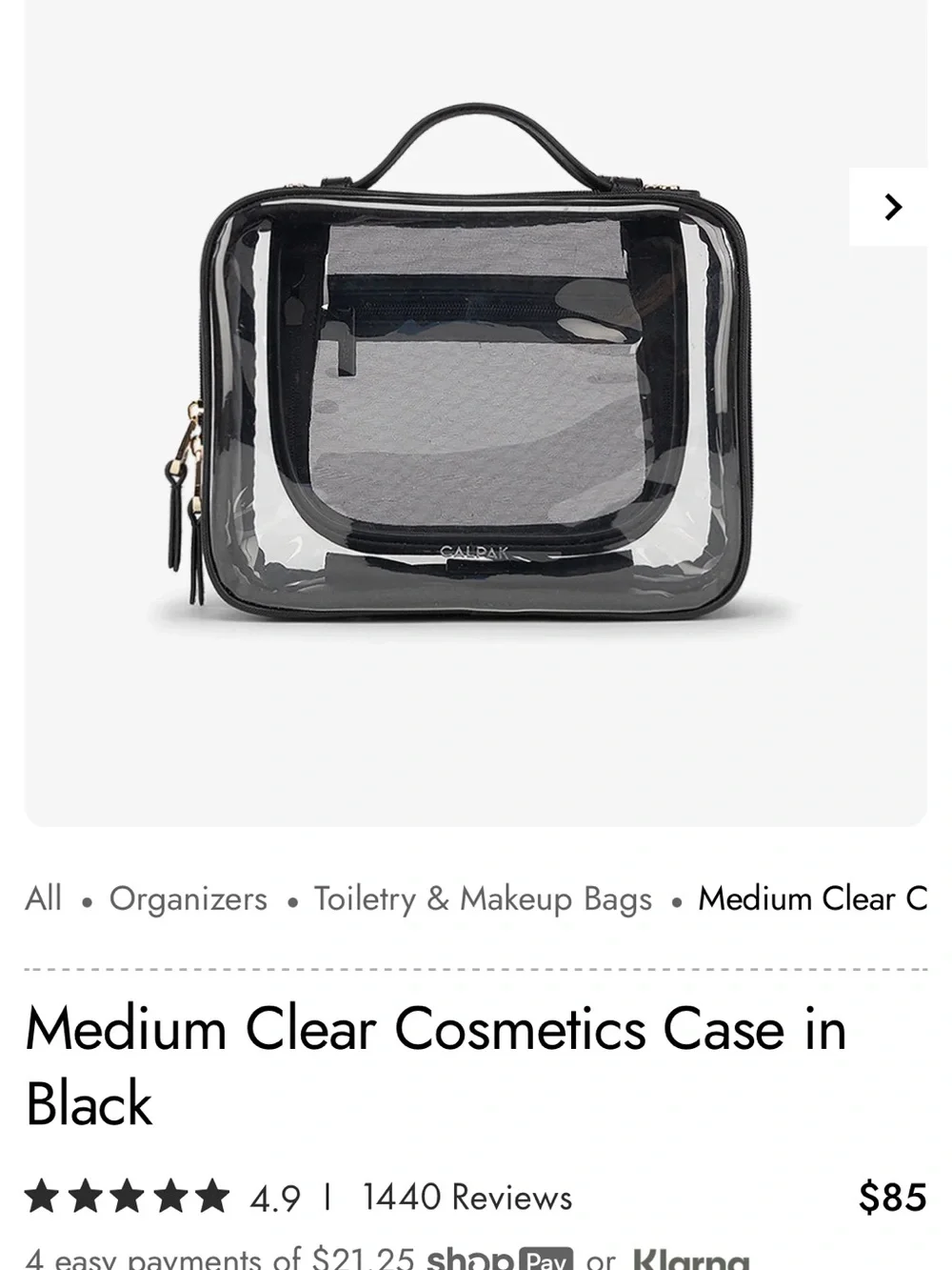 Calpak Clear Double Cosmetic Case with Black Trim
